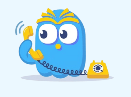 Bookside support mascot holding a phone